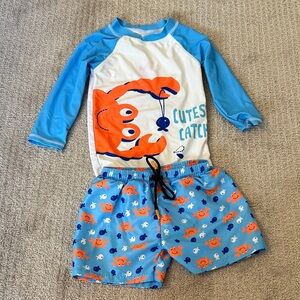 Kids Two-Piece Swim Set with Orange Crab Graphic